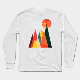 Minimalist Abstract Nature Art #5 Linear and Colorful Mountains Long Sleeve T-Shirt